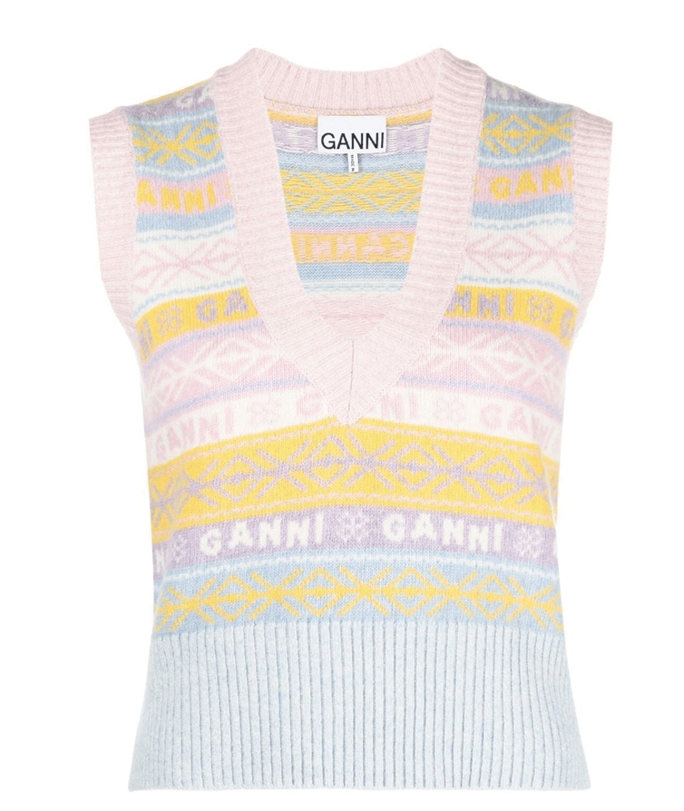 GANNI intarsia knit V neck vest