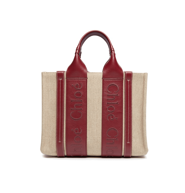 CHLOE Woody small tote bag 皮革酒紅