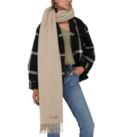 ACNE STUDIOS Fringe wool oversized scarf 燕麥色