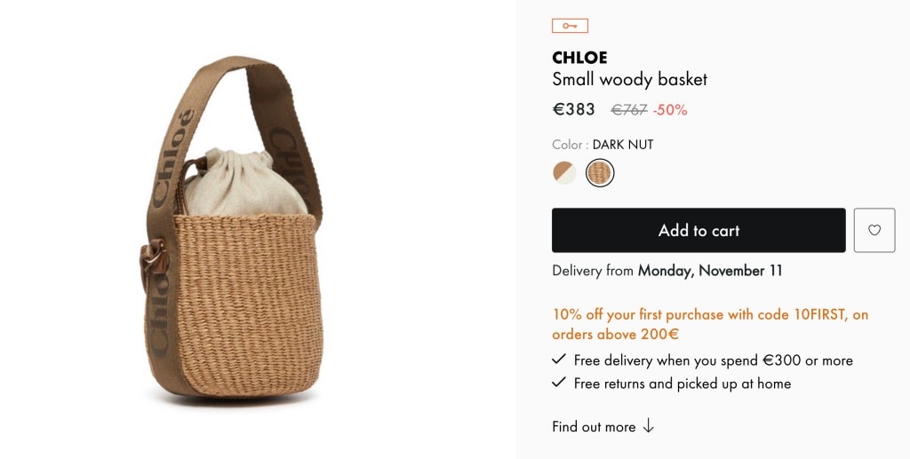 24S雙十一加碼again低至6折，CHLOE mini tote 低至38折、小籃子經典米色低至56折。