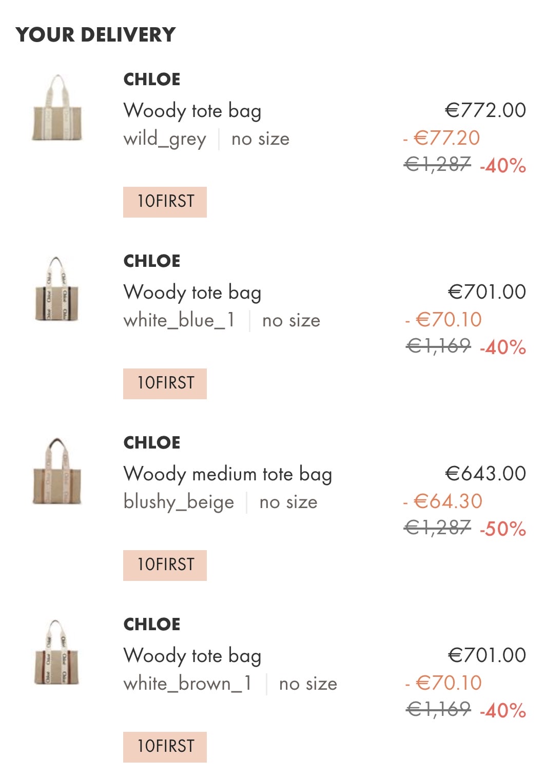 24S雙十一加碼again低至6折，CHLOE mini tote 低至38折、小籃子經典米色低至56折。