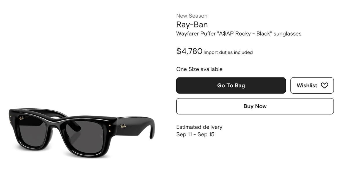 Farfetch正價品 75 折！Jennie 同款雷朋墨鏡 67 折！